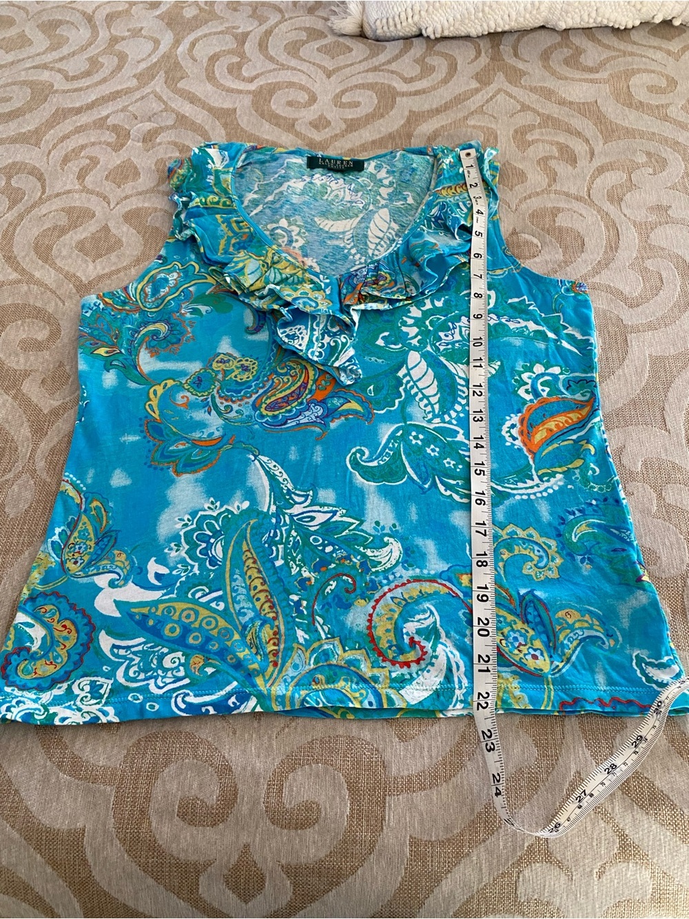 Lauren Ralph Lauren Paisley Ruffle Neck Sleeveless Blouse 100% Cotton - Picture 8 of 11